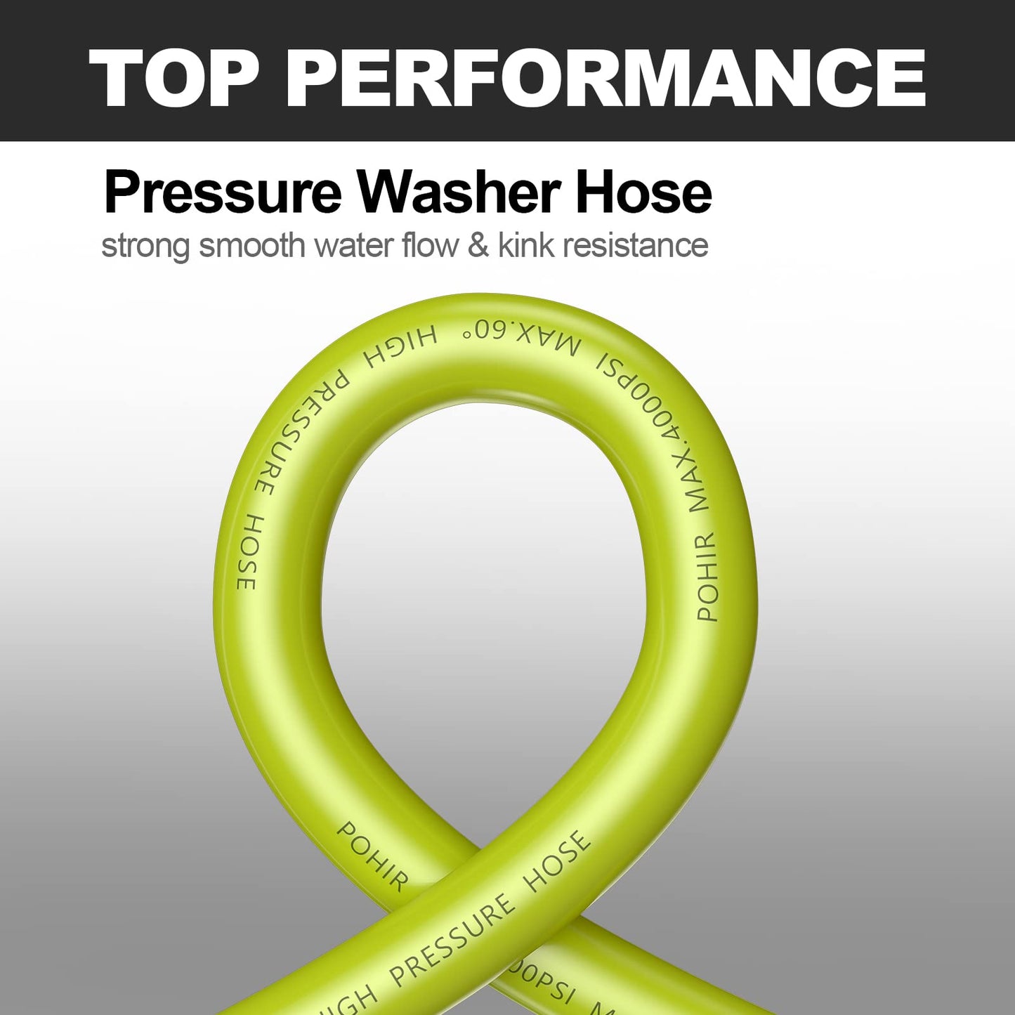 POHIR Pressure Washer Hose 100ft*1/4 with 1/4 Quick Connect Fittings, Kink Free 4000 PSI  M22 14/15mm Thread Compatible