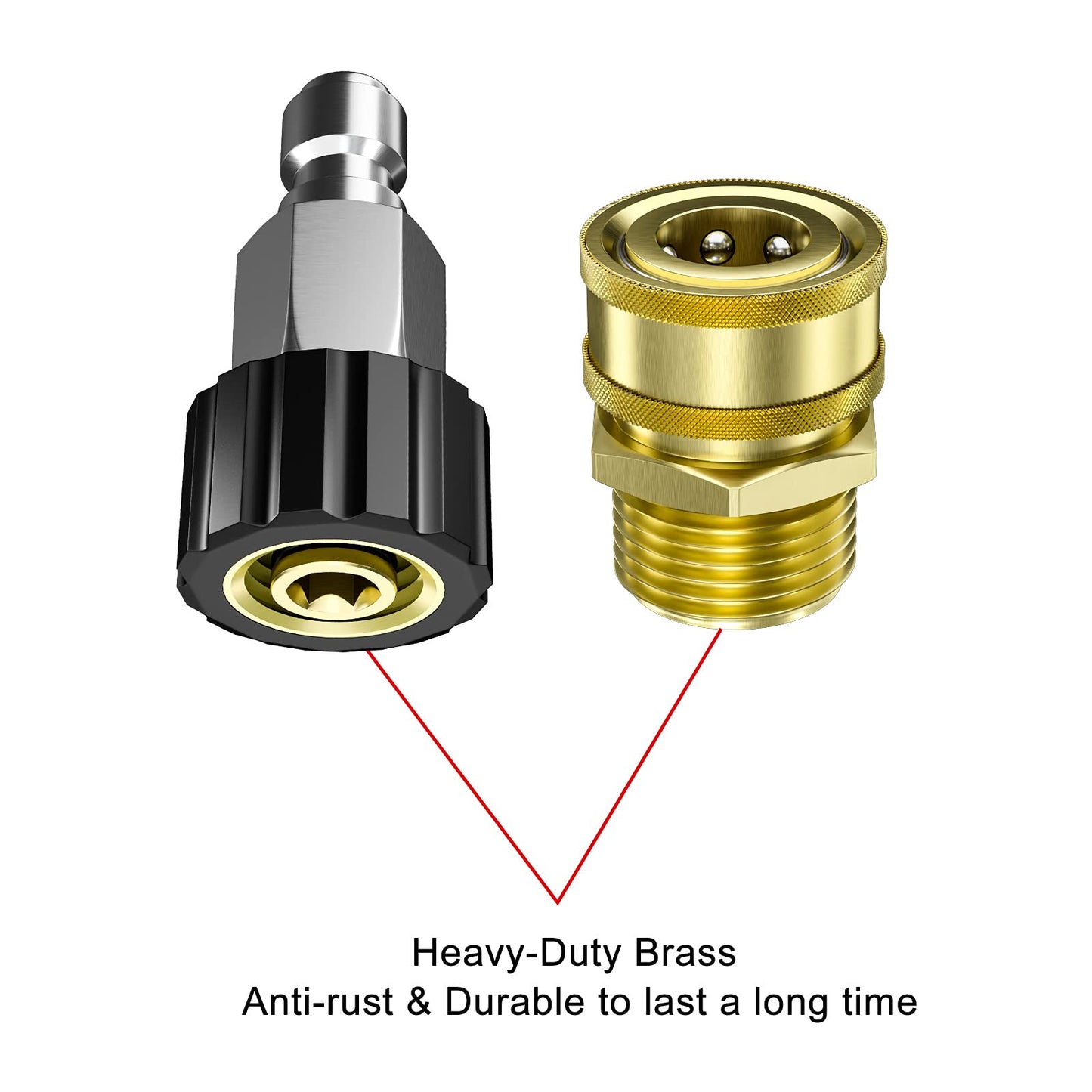 POHIR Pressure Washer Quick Connect Adapter, M22-14MM Brass Thread Adapter to 3/8 QC Plug, Female to Male Pressure Washer Fitting, Metric M22 14mm Female Thread to M22 14mm Male Fitting, 5000 PSI