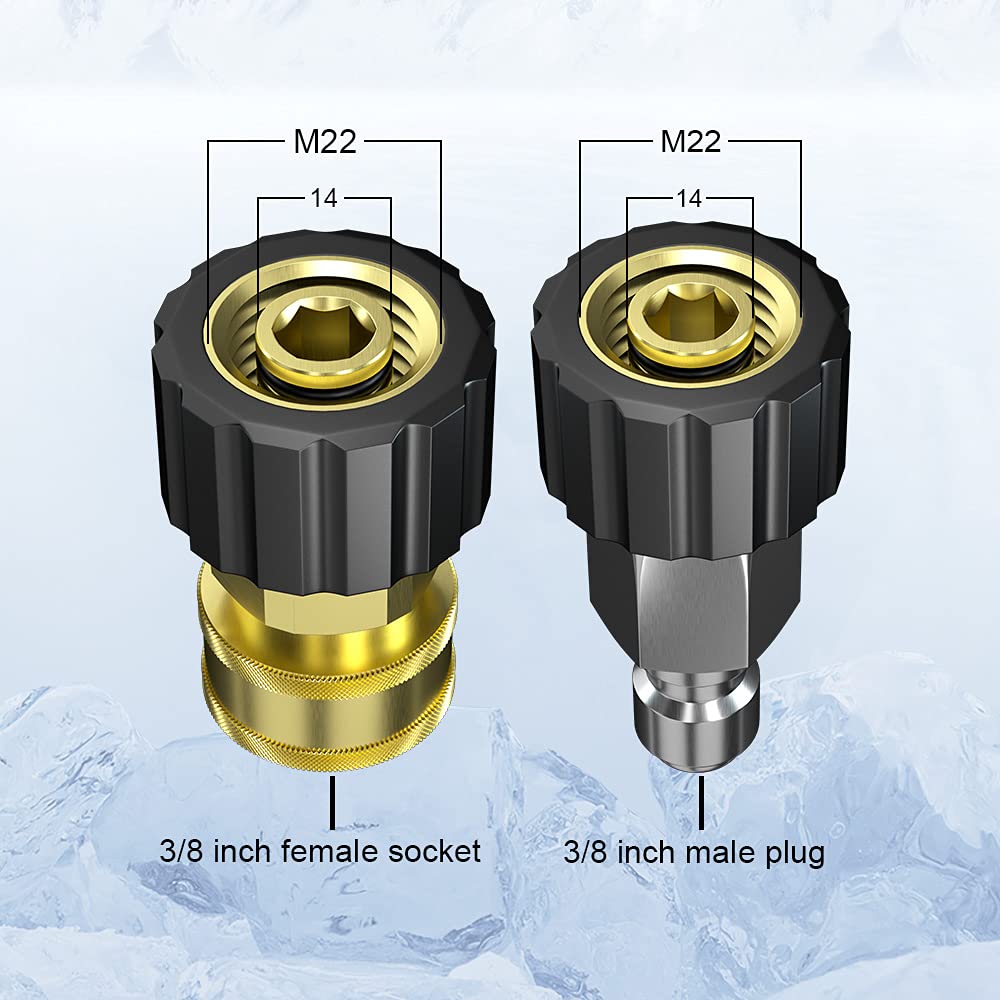 POHIR Pressure Washer Hose with 3/8 Inch Quick Connect, Kink Resistant High Tensile Wire Braided,with 2 pcs M22 14mm Adapter Set, 4200 PSI Power Washer Hose