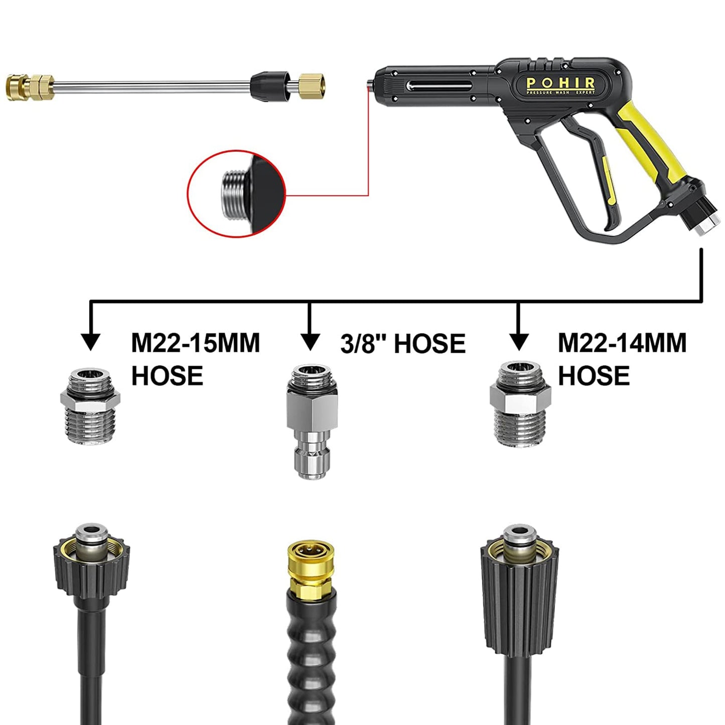 POHIR 3600PSI Pressure Washer Gun and 50FT Green Hose Kit