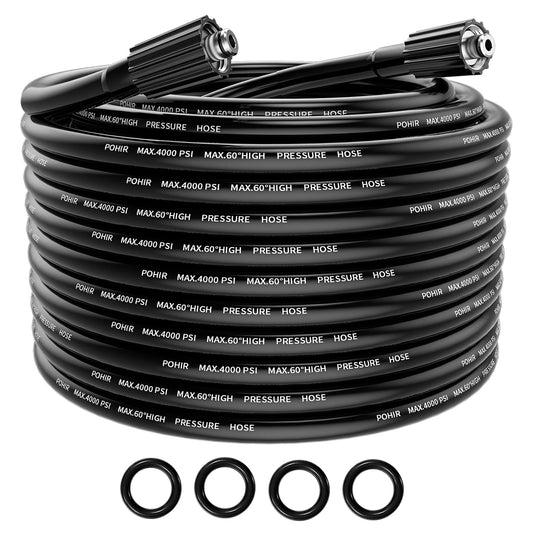 POHIR Pressure Washer Hose 25FT*1/4, Kink Resistant Power Washer Replacement Hose 1/4 Inch with M22 14MM Swivel, Lightweight Pressure Washer Extension Hose 3600 PSI