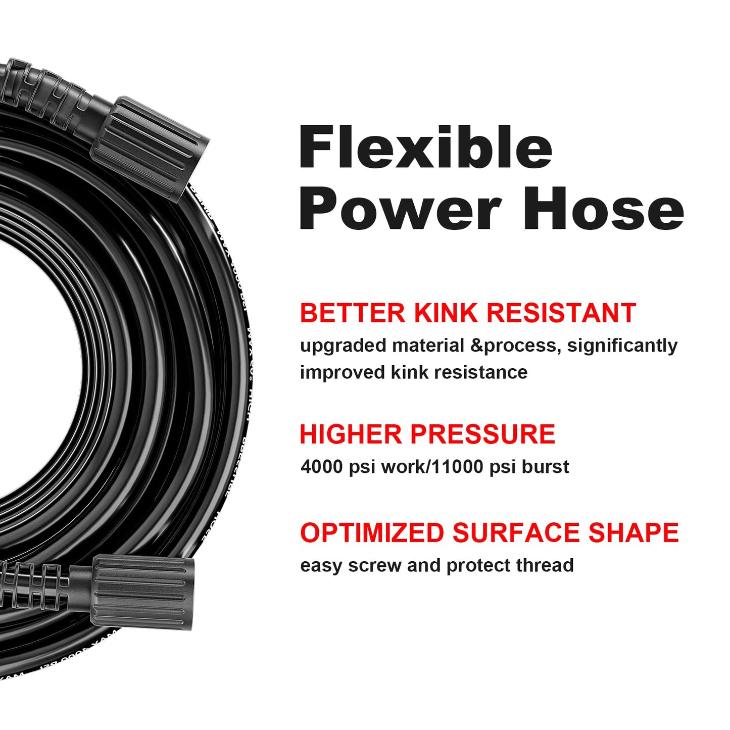 POHIR Pressue Washer Hose 100ft 1/4", 4000 PSI,with M22 Extension Adapter and 4pcs M22 14mm to 3/8 Quick Connect