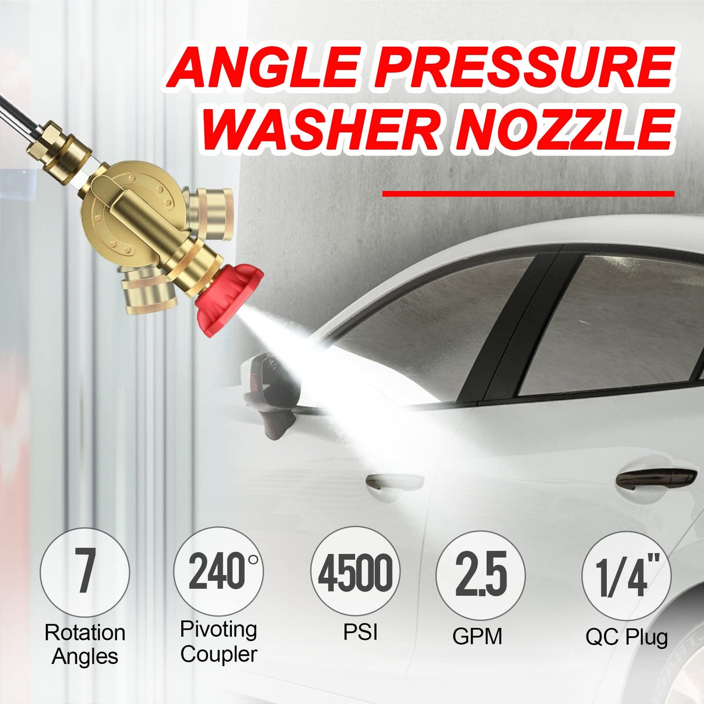 POHIR Pressure Washer Pivoting Coupler, 240° Pressure Angle Adapter with 7 Angles, Includes a 4500 psi Pivot Coupler