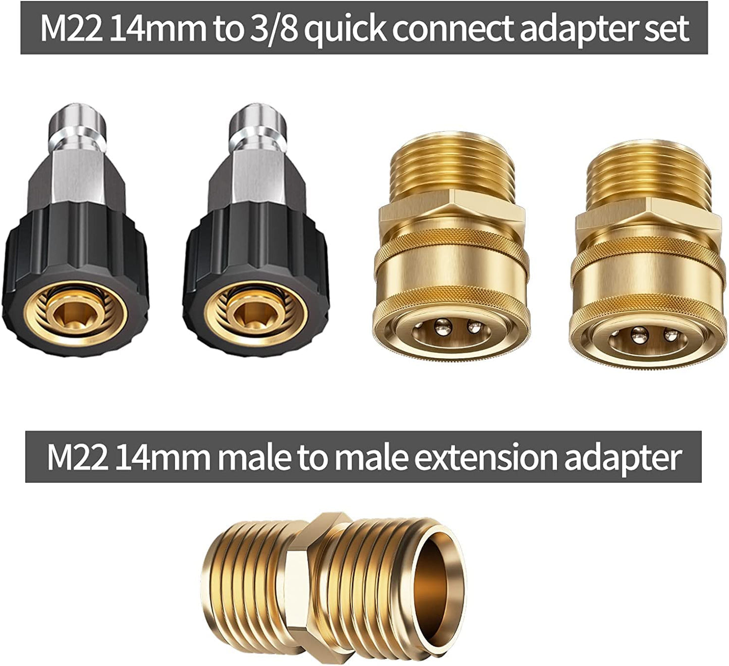 POHIR Pressue Washer Hose 100ft 1/4", 4000 PSI,with M22 Extension Adapter and 4pcs M22 14mm to 3/8 Quick Connect