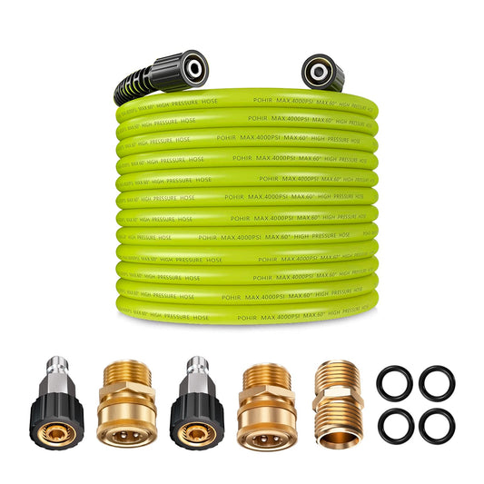 POHIR Pressure Washer Hose 100ft*1/4 with 1/4 Quick Connect Fittings, Kink Free 4000 PSI  M22 14/15mm Thread Compatible