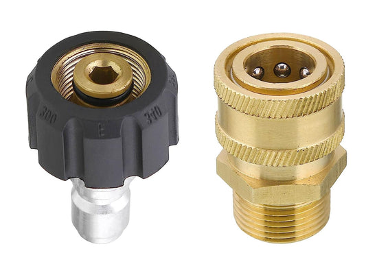 POHIR Pressure Washer Quick Connect Adapter, M22-14MM Brass Thread Adapter to 3/8 QC Plug, Female to Male Pressure Washer Fitting, Metric M22 14mm Female Thread to M22 14mm Male Fitting, 5000 PSI