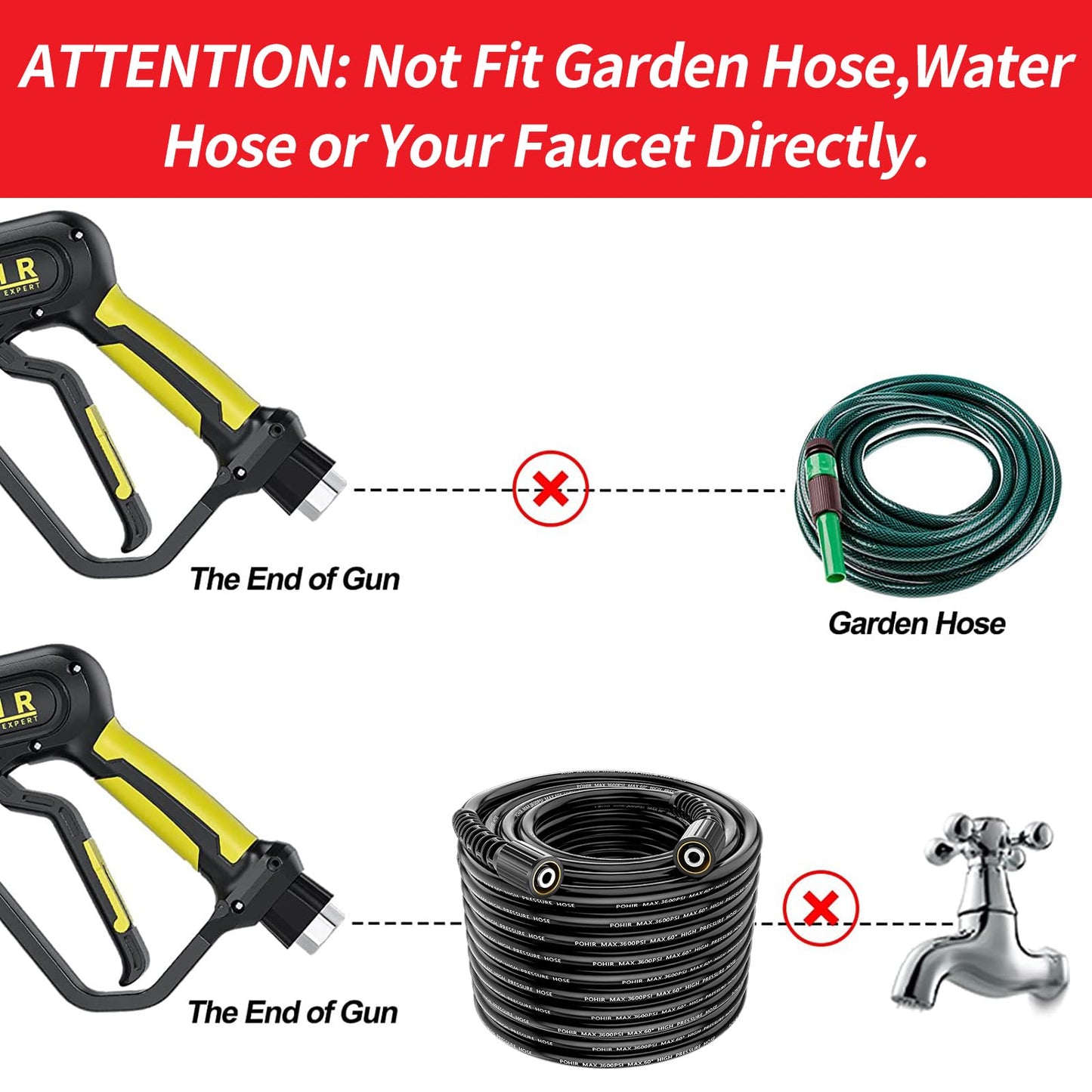 POHIR 3600PSI Pressure Washer Gun and 50FT Black Hose Kit