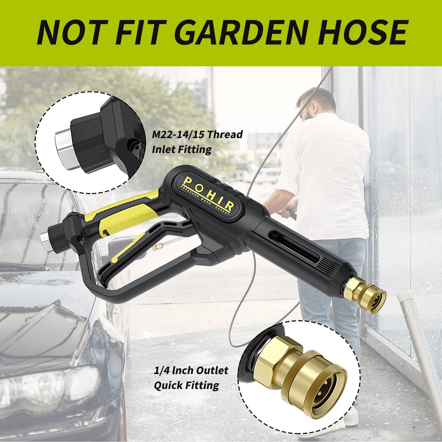 POHIR 3600PSI Pressure Washer Gun and 50FT Green Hose Kit