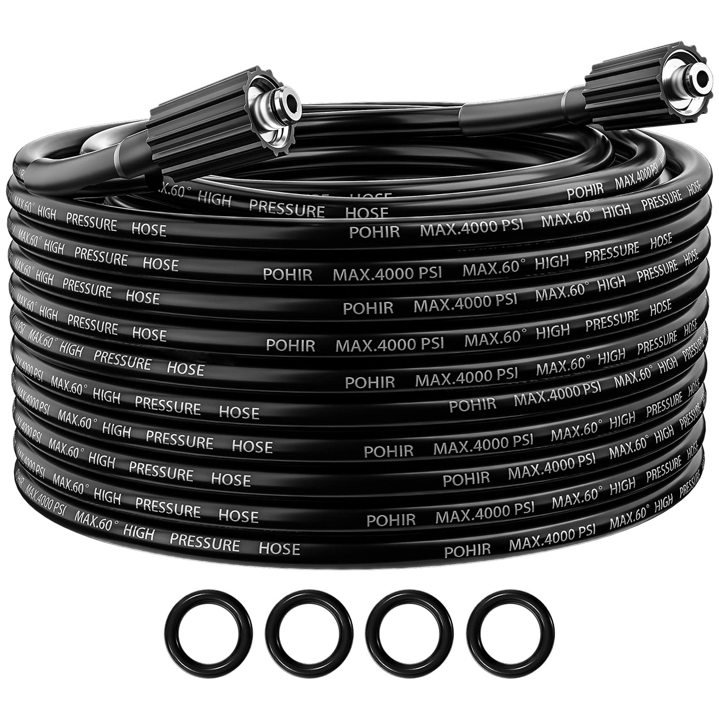 POHIR Pressure Washer Hose 25FT*1/4, Kink Resistant Power Washer Replacement Hose 1/4 Inch with M22 14MM Swivel, Lightweight Pressure Washer Extension Hose 3600 PSI